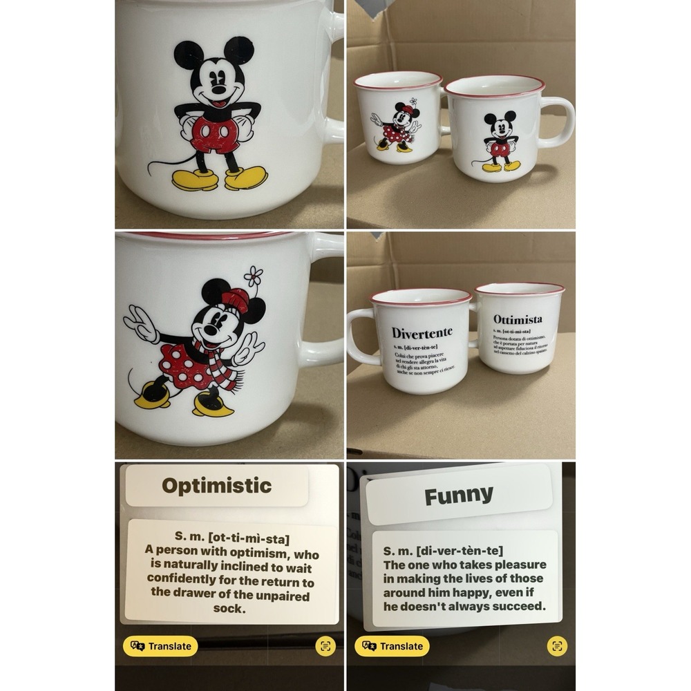 Set Of 2 Walt‎ Disney Mickey And Minnie Mouse Mugs Cups Foreign Language Sayings